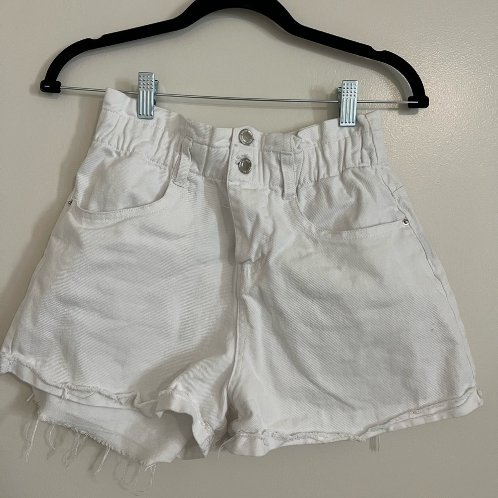White paperbag high waist denim shorts